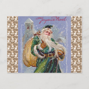 Frohe Noel aka Merry Christmas Green Santa Claus Feiertagspostkarte