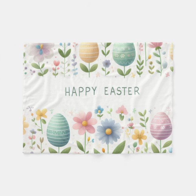 Frohe Osterblüten Fleecedecke (Vorderseite (Horizontal))