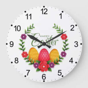 Frohe Ostereier Blumen-23798 Große Wanduhr