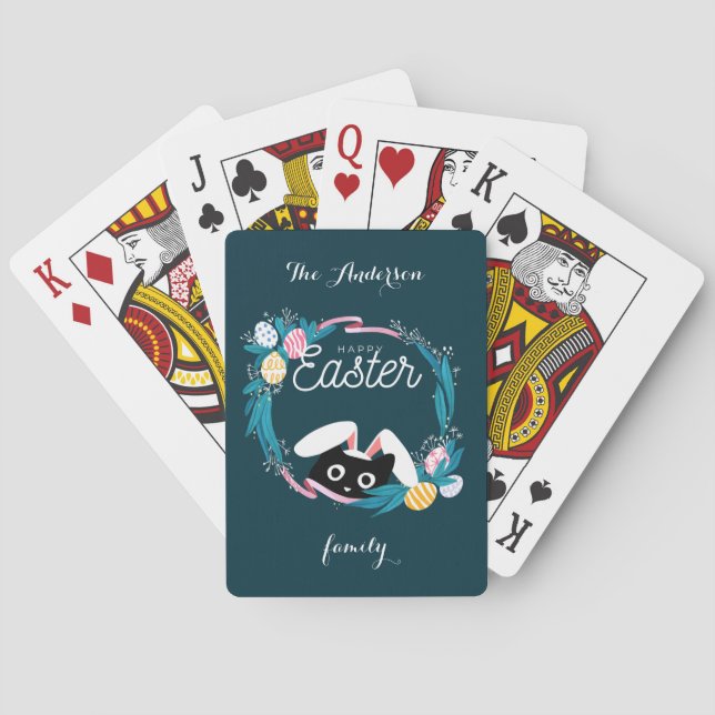 Frohe Osterfeige, Schwarze Katze mit sonnigen Ohre Spielkarten (Rückseite)