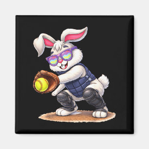 Frohe Osterferien Hase spielt Softball Magnet