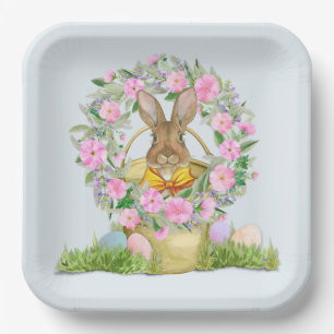 Frohe Osterhase im Eimer Pappteller