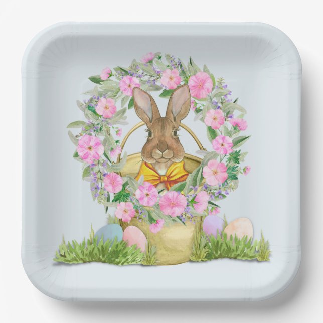Frohe Osterhase im Eimer Pappteller (Vorderseite)
