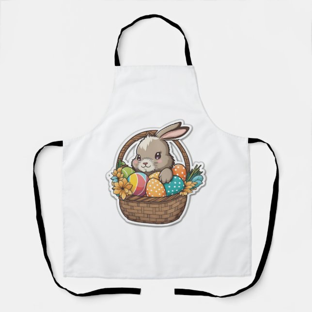 Frohe Osterhase mit einem Korb farbenfroher Eier Schürze (Vorderseite)