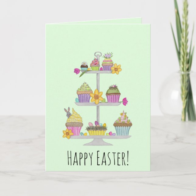 Frohe Ostern! Aquareller Osterkuchen Feiertagskarte (Vorderseite)