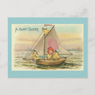 Frohe Ostern auf einem Segelboot Vintag Feiertagspostkarte