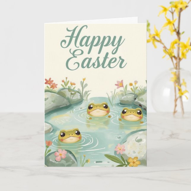 Frohe Ostern Babyfrösche Karte (Gelbe Blume)