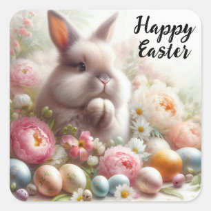 Frohe Ostern, betender Osterhase Quadratischer Aufkleber
