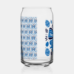 Frohe Ostern Blaue Schleife Folk Art Hase & Eier F Dosenglas