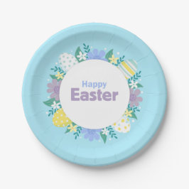 Frohe Ostern Blumen und Eier  Pappteller
