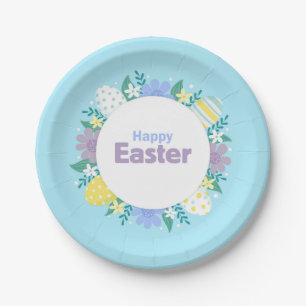 Frohe Ostern Blumen und Eier Pappteller