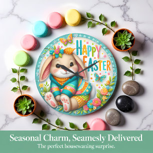 Frohe Ostern Blumenhase Große Wanduhr