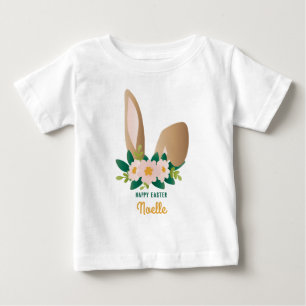 Frohe Ostern! Braune Bunny Oars Blumenkopfstück Baby T-shirt
