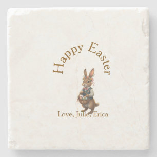 Frohe Ostern brauner Hase mit Eiern Liebe Name hin Steinuntersetzer