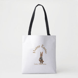 Frohe Ostern brauner Hase mit Eiern Liebe Name hin Tasche