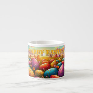 Frohe Ostern Bunte Eier auf einer Frühlingswiese Espressotasse