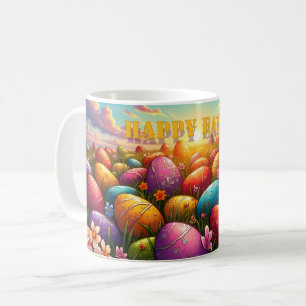 Frohe Ostern Bunte Eier auf einer Frühlingswiese Kaffeetasse