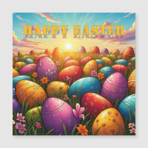 Frohe Ostern Bunte Eier auf einer Frühlingswiese Magnetkarte