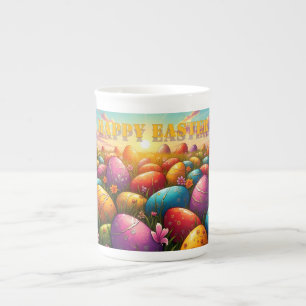 Frohe Ostern Bunte Eier auf einer Frühlingswiese Prozellantasse
