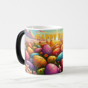 Frohe Ostern Bunte Eier auf einer Frühlingswiese Verwandlungstasse