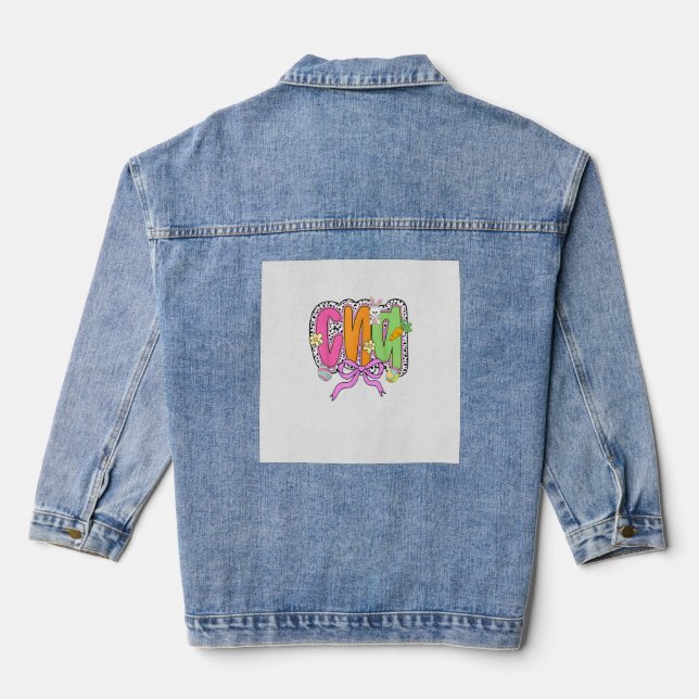 Frohe Ostern CNA Krankenschwester Kokette Schleife Jeansjacke (Rückseite)