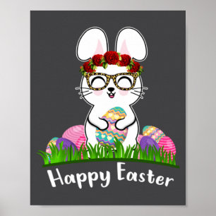 Frohe Ostern Ei Hase Blumen Leopard Glas Frau Poster