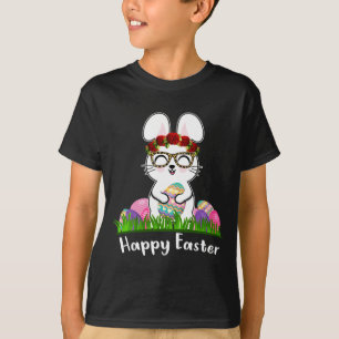 Frohe Ostern Ei Hase Blumen Leopard Glas Frau T-Shirt