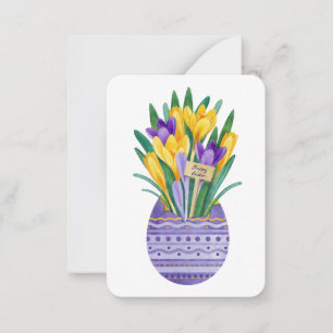 Frohe Ostern Ei & Lila Gelbe Krokusblumen Mitteilungskarte