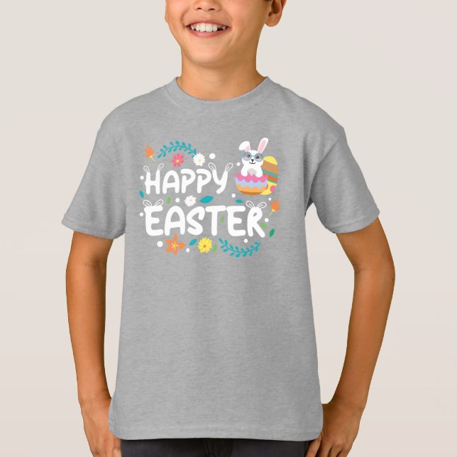 Frohe Ostern, Eier, Bunny & Blume T-Shirt (Vorderseite)