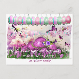 Frohe Ostern Eier Farbige Frühlingsgarten Blumen Postkarte