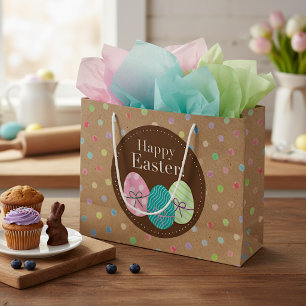 Frohe Ostern Eier Polka Punkte Auf Falschem Kraftp Große Geschenktüte