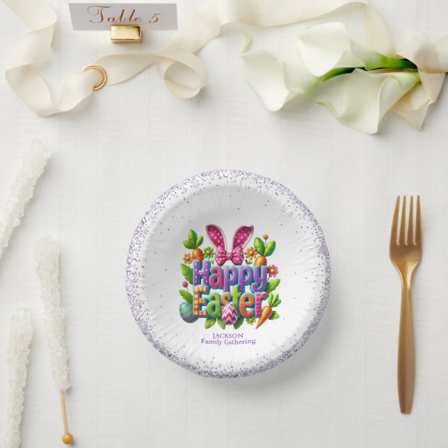 Frohe Ostern Familienzusammenkunft Bunt Pappteller (Hochzeit)