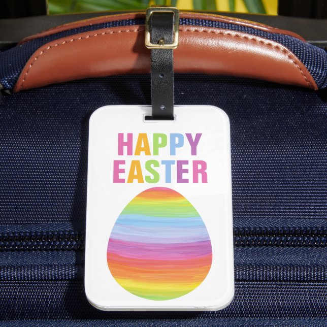 Frohe Ostern Farbige gestreifte Ostereier Gepäckanhänger (Vorderseite Insitu 2)