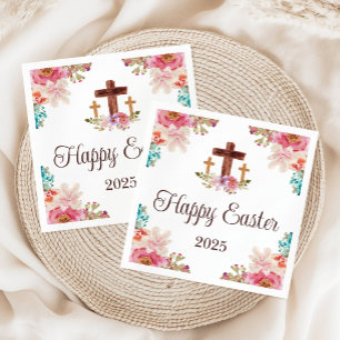 Frohe Ostern Florale Aquarell religiös Kreuz Serviette