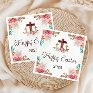 Frohe Ostern Florale Aquarell religiöse Kreuz Serviette