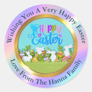 Frohe Ostern - Florales Kaninchen & Eier Favor Runder Aufkleber