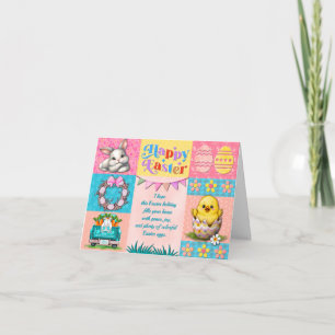 Frohe Ostern Freude mit Hase, Küken, Eiern & Blume Karte