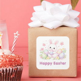 Frohe Ostern Frühlingsdesign - Süßer Osterhase Quadratischer Aufkleber