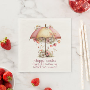 Frohe Ostern Frühlingsrosa und gelbe Blumen Schirm Serviette