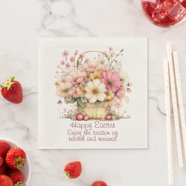 Frohe Ostern Frühlingsrosa und gelbe Blumen Serviette (Beispiel)