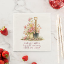 Frohe Ostern Frühlingsrosa und gelbe Blumen Spaten