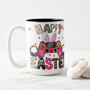 Frohe Ostern Gamer Videospiel-Controller Hasenohre Zweifarbige Tasse
