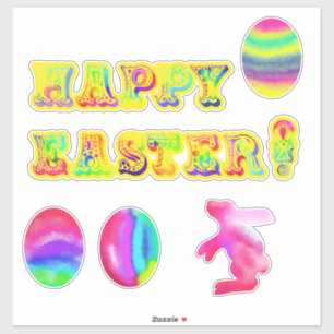 Frohe Ostern! Gelbe Wasserfarbbriefe Eier Aufkleber