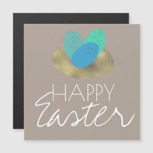 Frohe Ostern gesprenkeltes Osterei goldenes Nest Magnetkarte