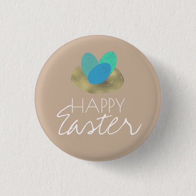 Frohe Ostern gesprenkeltes Osternest Party Button (Vorderseite)