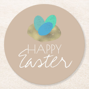 Frohe Ostern gesprenkeltes Osternest-Party Runder Pappuntersetzer