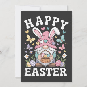 Frohe Ostern Gnom Mit Hasenohren Bunte Eier  Mitteilungskarte