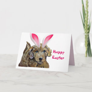 Frohe Ostern Goldendoodle Flauschige rosa Hasenohr Karte