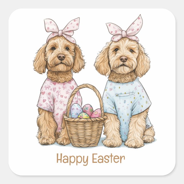 Frohe Ostern Goldendoodle Hunde Quadratischer Aufkleber (Vorderseite)