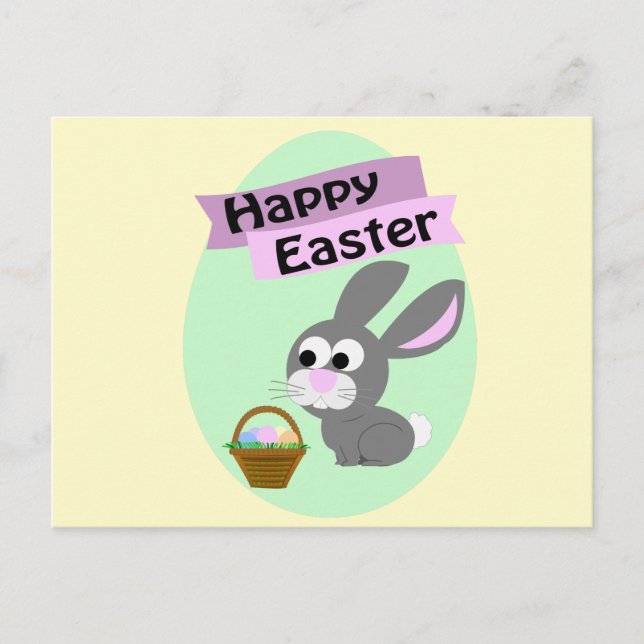 Frohe Ostern! Gray Bunny Feiertagspostkarte (Vorderseite)